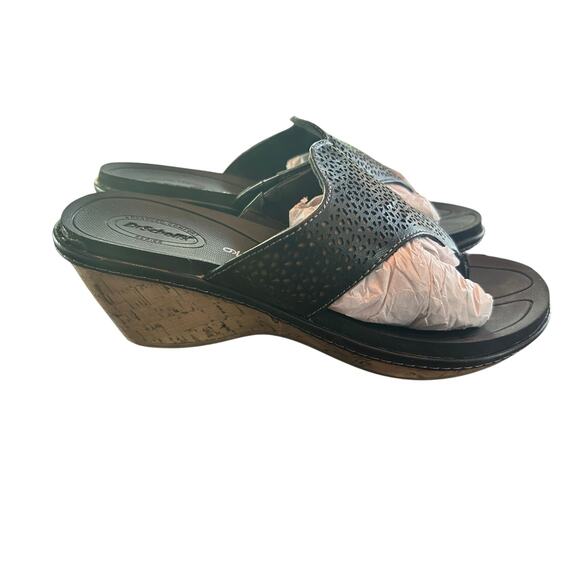 Dr Scholls Cork‎ Wedge Black Thong Sandals Cut Out Summer Spring Women's Size 9 - Picture 6 of 9
